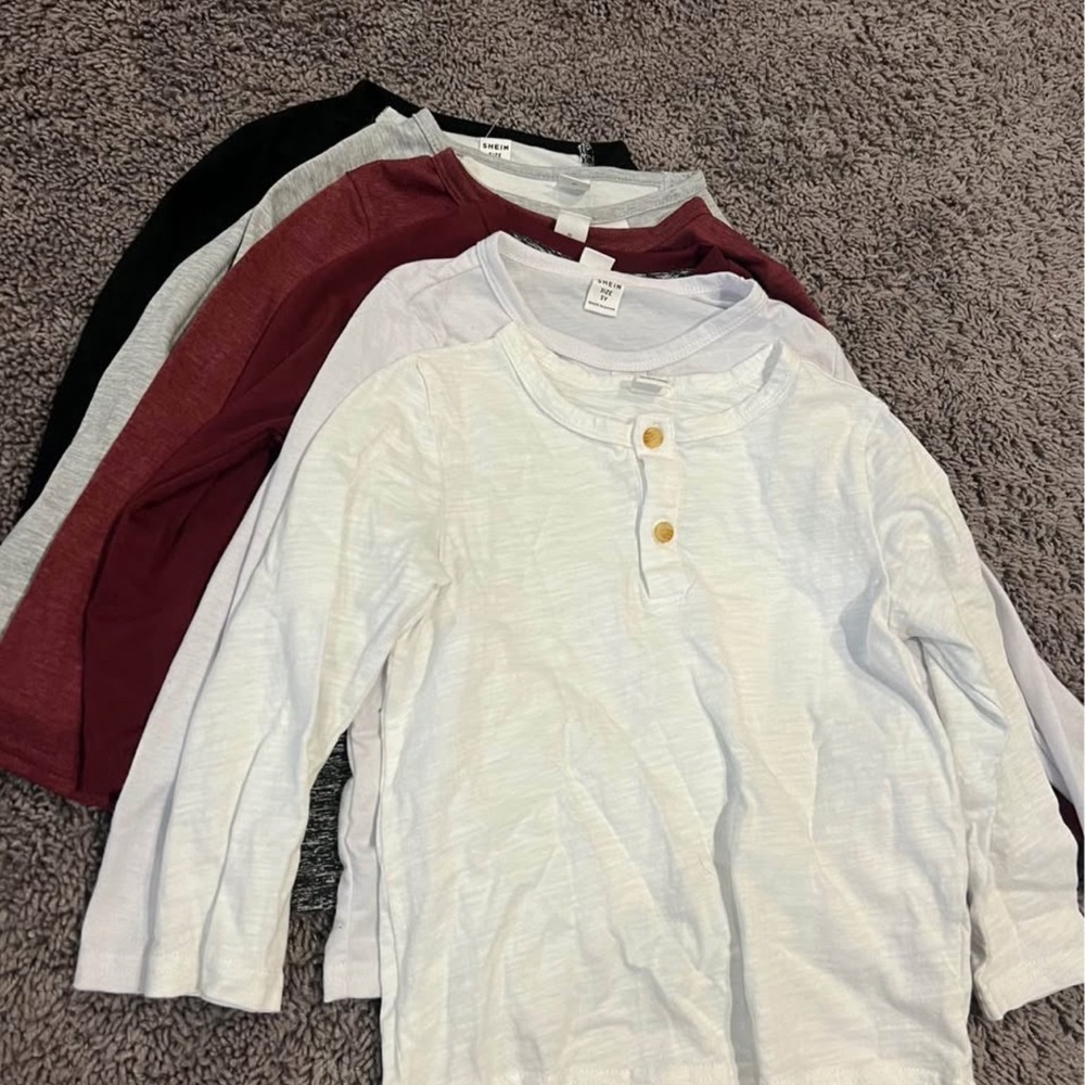 SHEIN Kids Long Sleeve Henley Shirts - White, Gray, Burgundy, Black